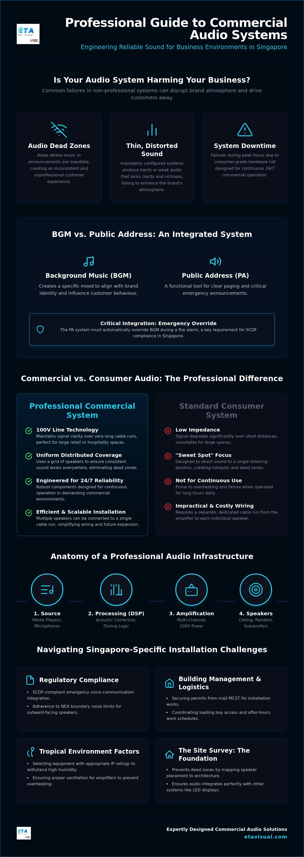 Commercial Audio Systems in Singapore: A Professional Integration Guide planning infographic
